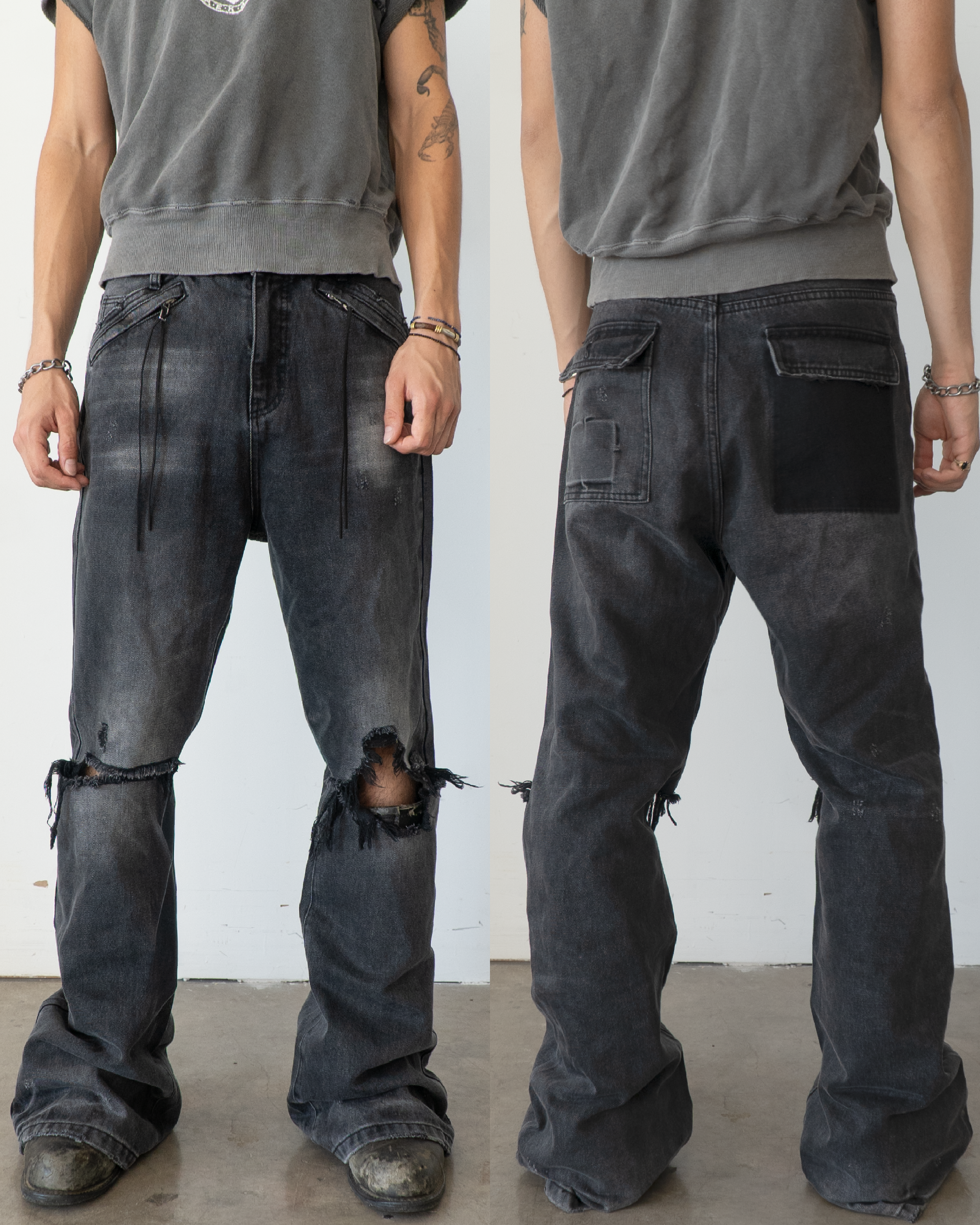 CRUSH, FLARED BLOWOUT DENIM